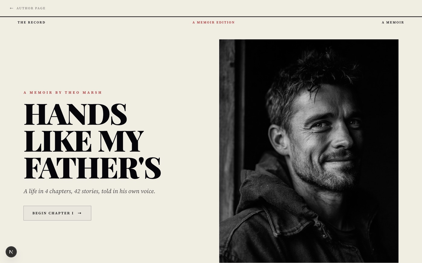 The Broadsheet theme: a published memoir cover.
